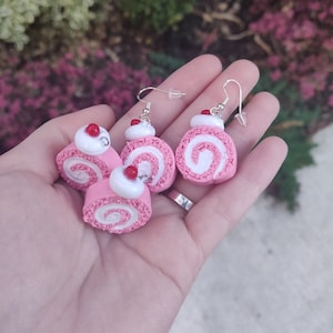 Strawberry Cake Roll Earrings (slightly weighted)