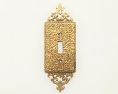 Vintage Hollywood Regency Scrolled and Hammered Brass Light Switch Plate Cover