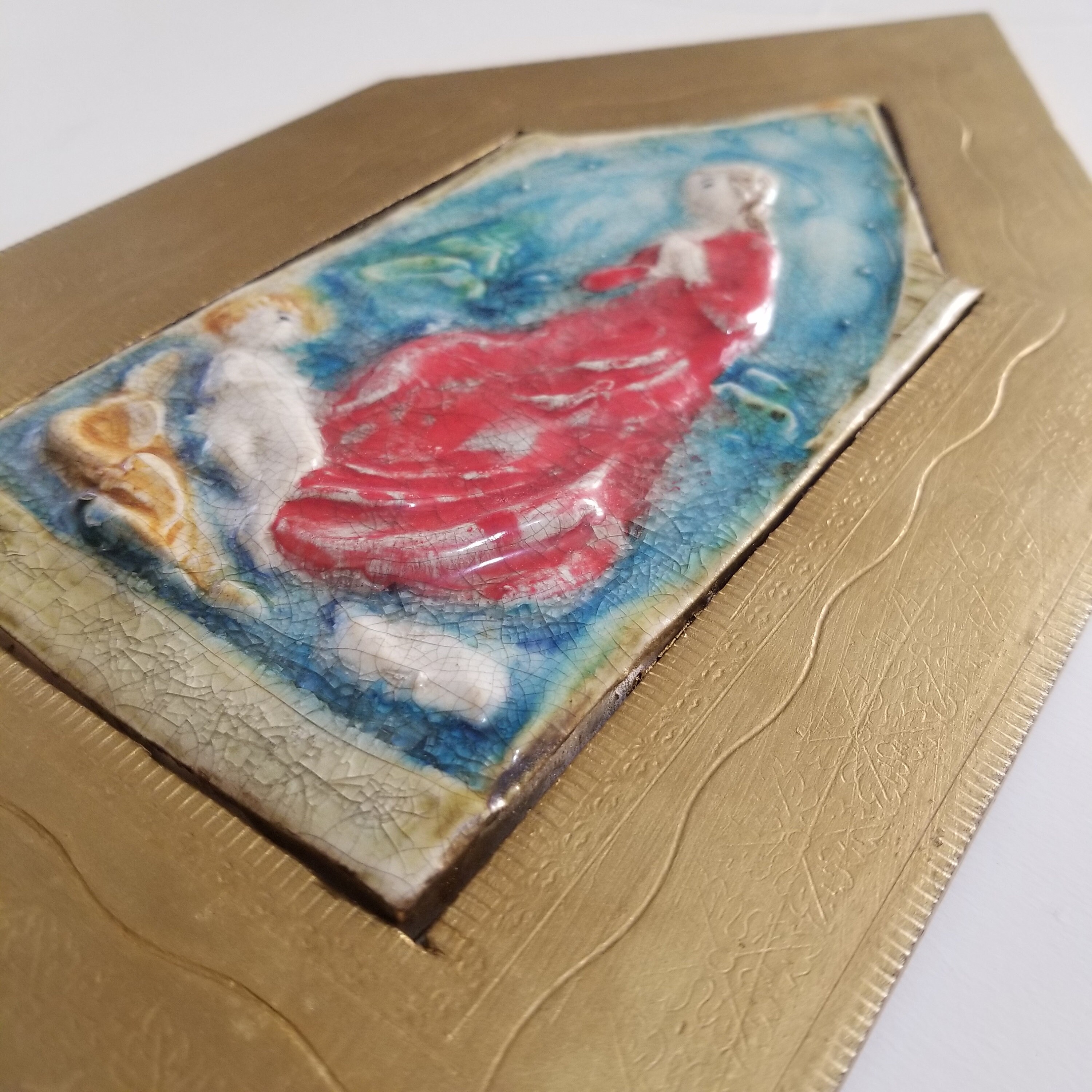 Vintage Italian Gold Gilt Wood Ceramic Wall Plaque Mother Mary Baby ...
