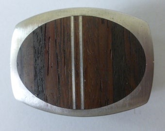 Vintage  Inlaid Wood and Pewter Boho Southwestern 1" Belt Buckle