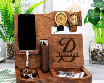 religious best wishes for new job Charging Station New Job Gift Mens Valet Stand Mens Wood Valet Tray groomsmen gift gift for men Mens Wood Valet Box Charging Dock best Gift