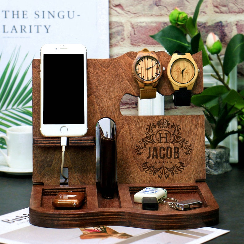 Personalized Docking Station Charging Station Glasses Holder Nightstand