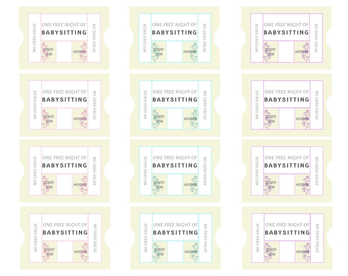 Babysitting coupon Babysitting gift voucher Mothers Day Etsy