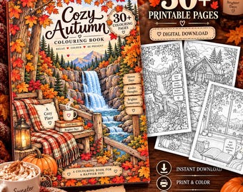 Cozy Autumn Coloring Book | 30+ Fall Scenes (Digital Download)