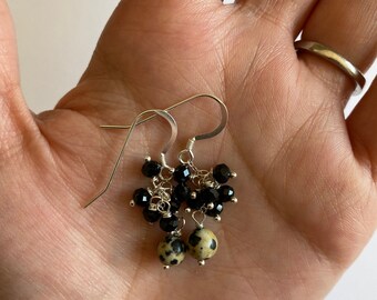 Dalmatian Jasper and crystal earrings. 925 Sterling Silver Earrings. Jewelry Gift. Dangle earrings