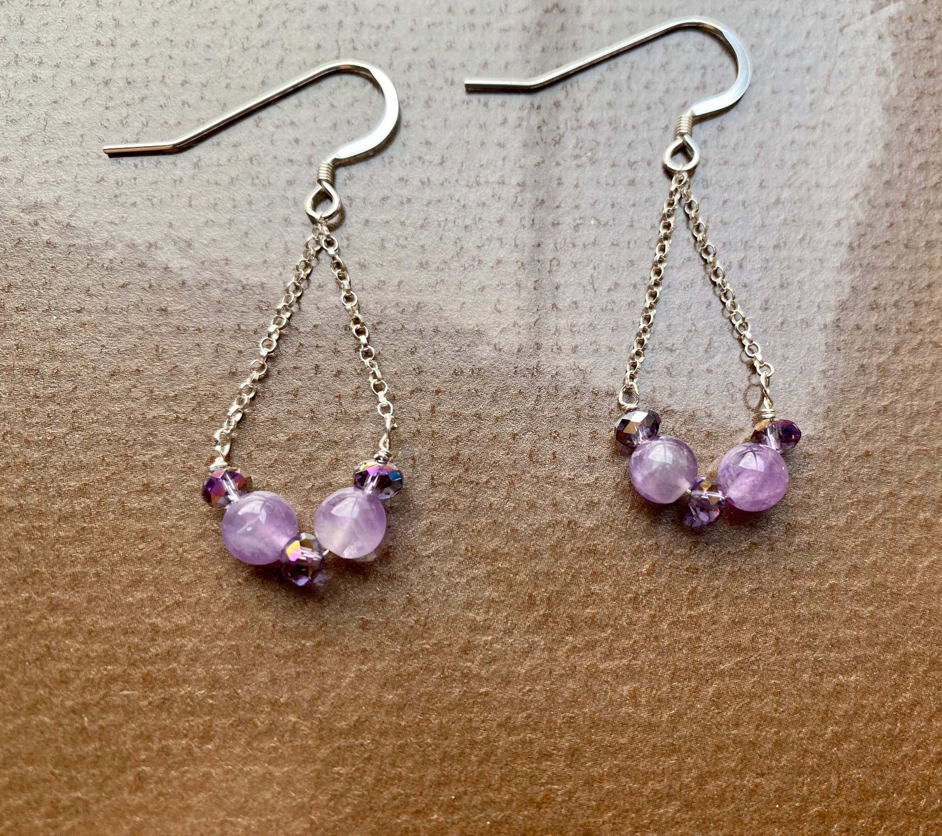 Gorgeous Amethyst and Swarovski Crystal Earrings. 925 Sterling Silver ...