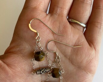 Sterling Silver Earrings. Bali Style Earrings. Tiger Eye Earrings. 925 Sterling Silver Earrings. Silver Earrings.