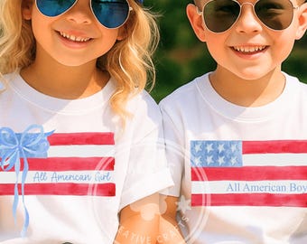 All American Boy Girl PNG | Patriotic USA Flag PNG | Kids PNg | 4th of July | Digital File