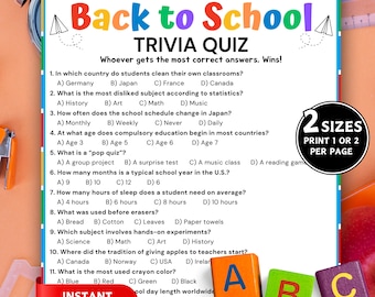 Back to School Trivia Game, Printable Trivia Game, First Day of School Activity, School Trivia, Classroom Game, Trivia Quiz, Icebreaker Game