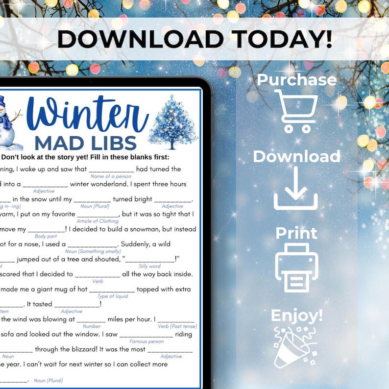 Winter Mad Libs, Printable Winter Game, Winter Party Games, Office ...
