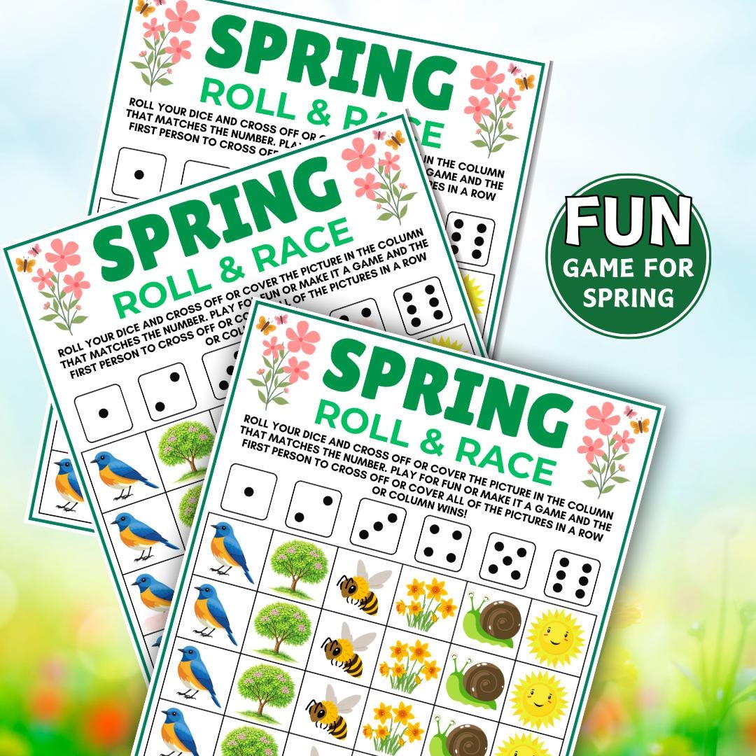 Spring Roll and Race Game, Printable Spring Dice Game for Kids & Adults ...
