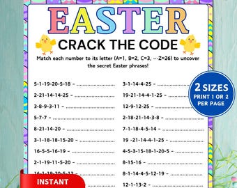 Pasen kraak de code-spel, afdrukbare paasactiviteit voor kinderen en volwassenen, paasfeestspellen, paaspuzzelspel, paasklasspellen