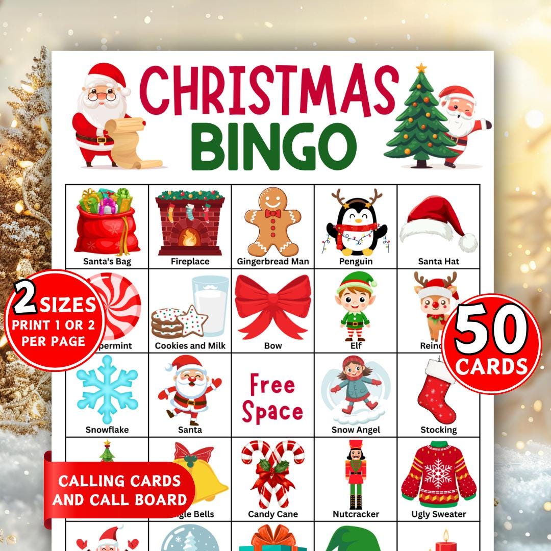 50 Christmas Bingo Cards, Christmas Bingo Game, Christmas Party Games ...