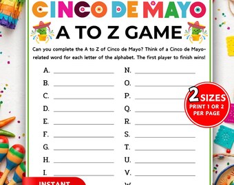 Cinco de Mayo A-Z Wortrennen, Cinco de Mayo Partyspiele, Fiesta Familienspiel, druckbare Cinco de Mayo Spiele für Kinder, Erwachsene und Senioren