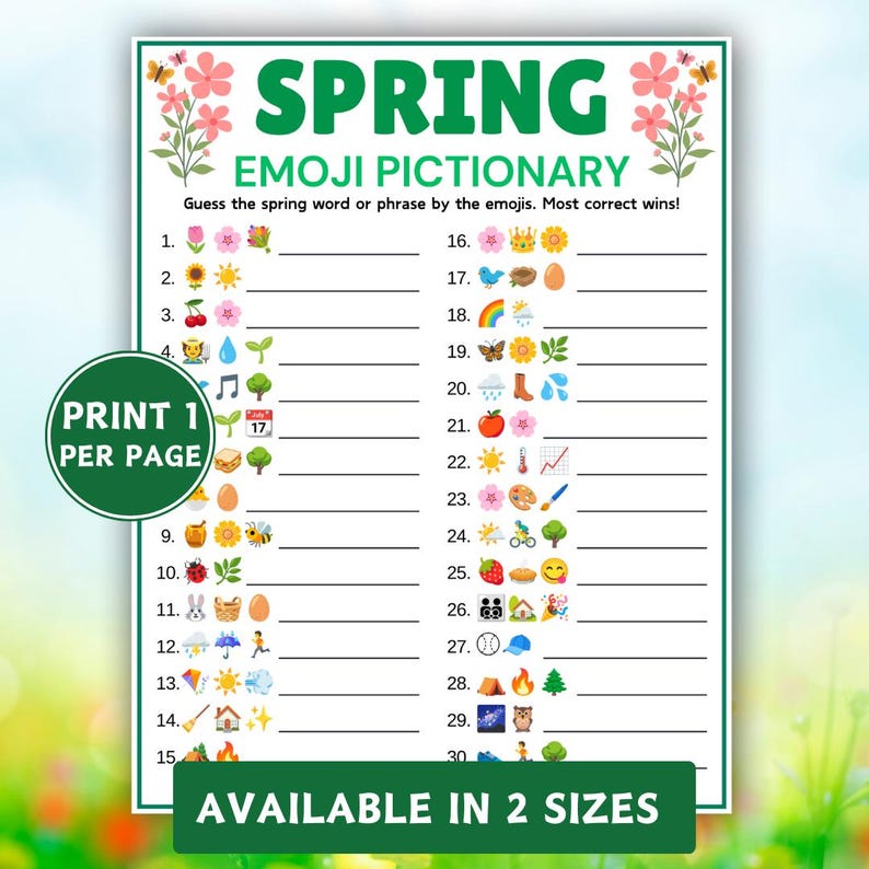 Spring Emoji Game, Spring Emoji Pictionary, Spring Trivia Game ...