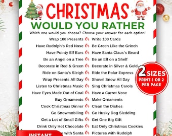 Christmas Would You Rather Game, Family Christmas Game, Christmas Party Game, Printable Holiday Games, Christmas Activity for Kids & Adults