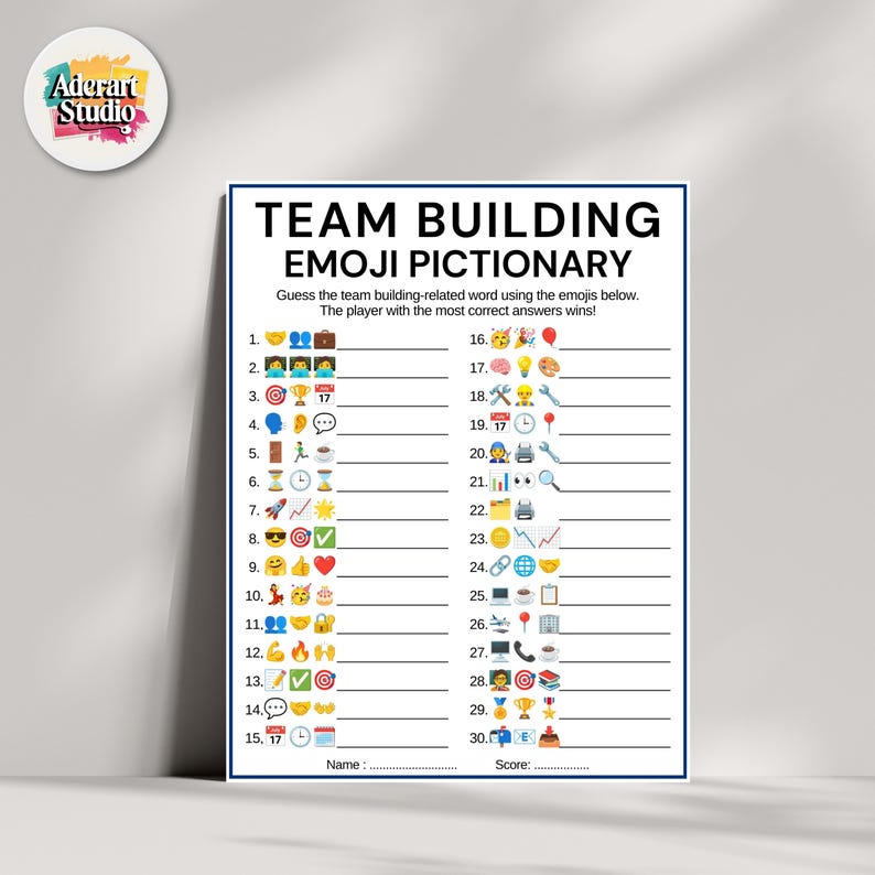 Teambuilding-emojispel, utskrivbara kontorsspel, kontors-emoji-piktionaryspel, teambuildingspel, kollegaspel, arbetsgruppsspel bild 8