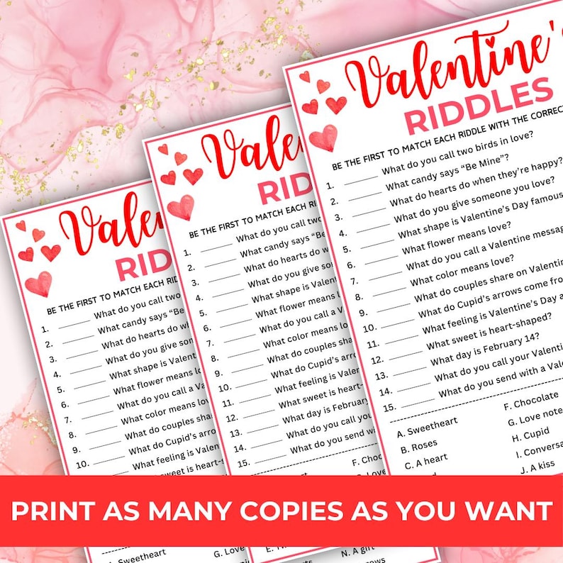 Valentine's Day Riddles Game With Answers, Printable Valentine Party ...