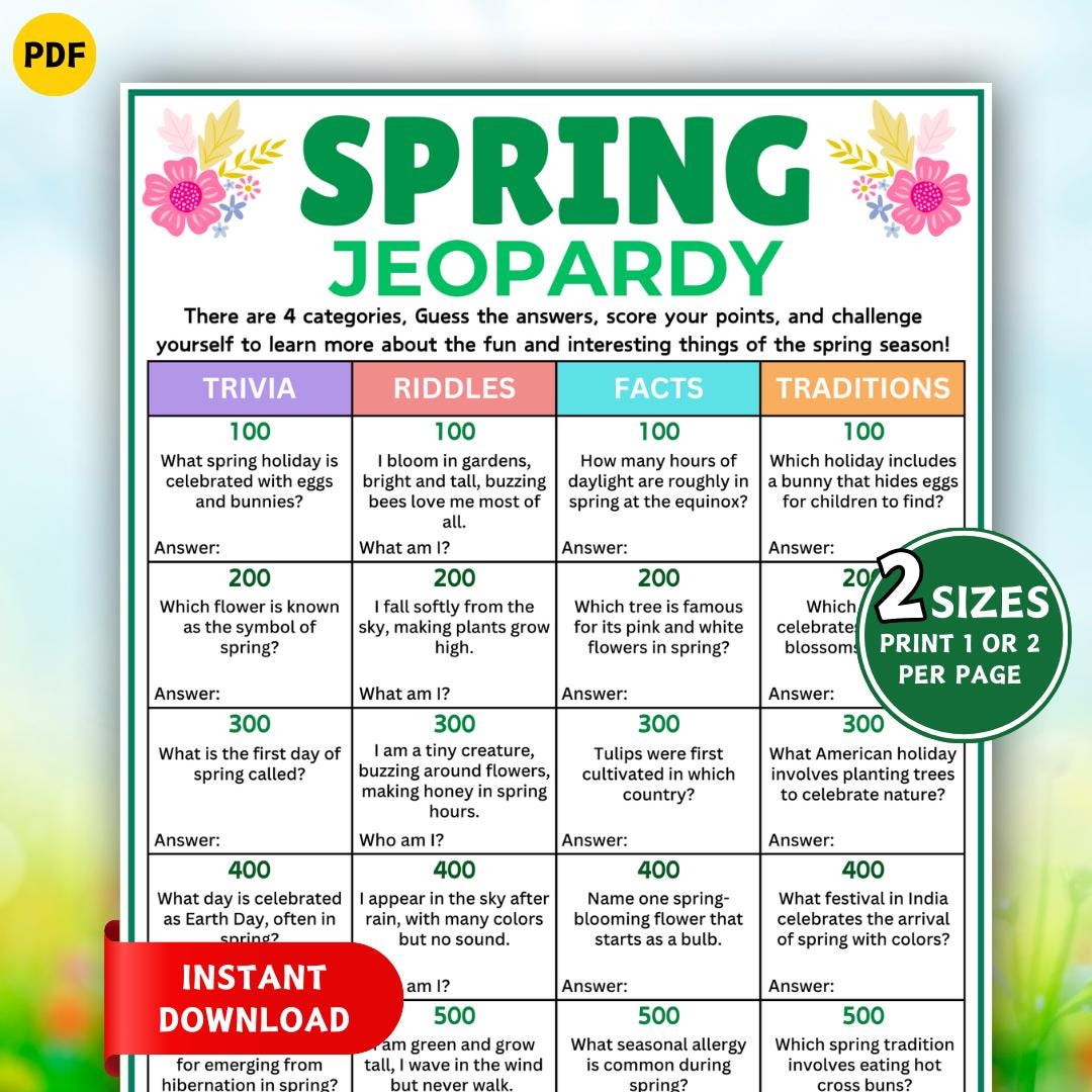 Spring Jeopardy Game, Spring Trivia Game, Spring Quiz Game, Spring ...