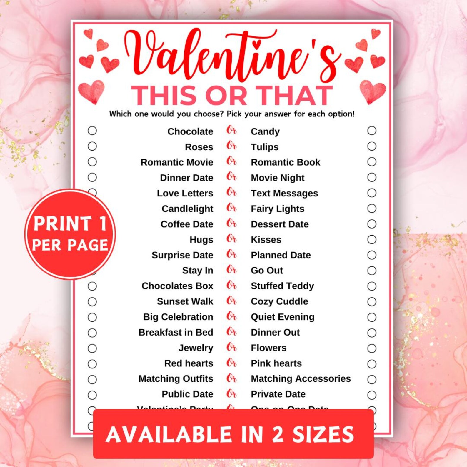 Printable Valentine's Day This or That Game, Would You Rather Questions ...