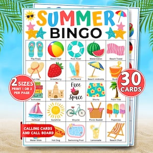 Summer Bingo, 30 Printable Summer Bingo Cards, Summer Activity, Beach Bingo Game, Summer Party Game, Vacation Games, Kids Summertime Games
