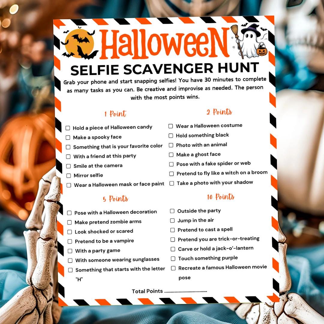Halloween Selfie Scavenger Hunt Game, Printable Halloween Party Games ...