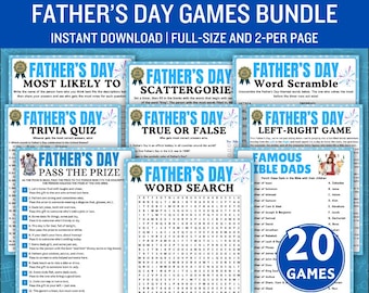 父の日ゲームバンドル、父の日のアクティビティ、父の日のパーティーゲーム、子供と大人向けの印刷可能な父の日のアクティビティ、家族向けゲーム