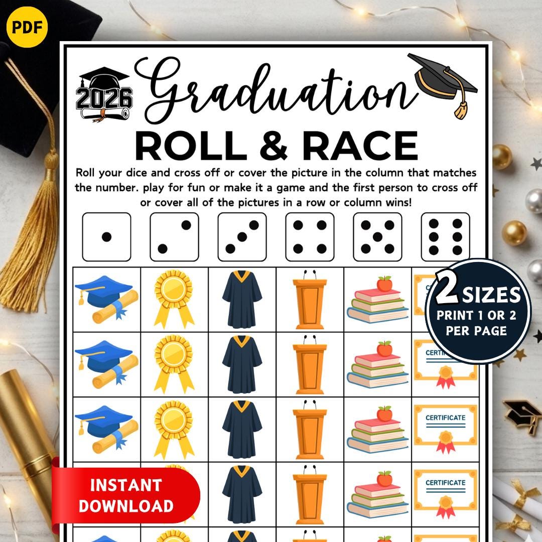 Graduation Roll and Race Game, Roll and Race Dice Game, Graduation Dice ...