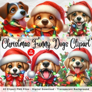 Christmas Funny Dogs Clipart, Santa Dog Clipart, Pet PNG, Christmas Graphics, Festive Dog Clipart, Winter Holidays, Digital Paper Crafting