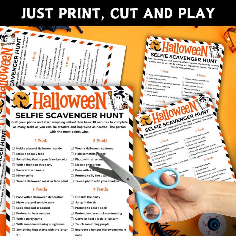 Halloween Selfie Scavenger Hunt Game, Printable Halloween Party Games ...