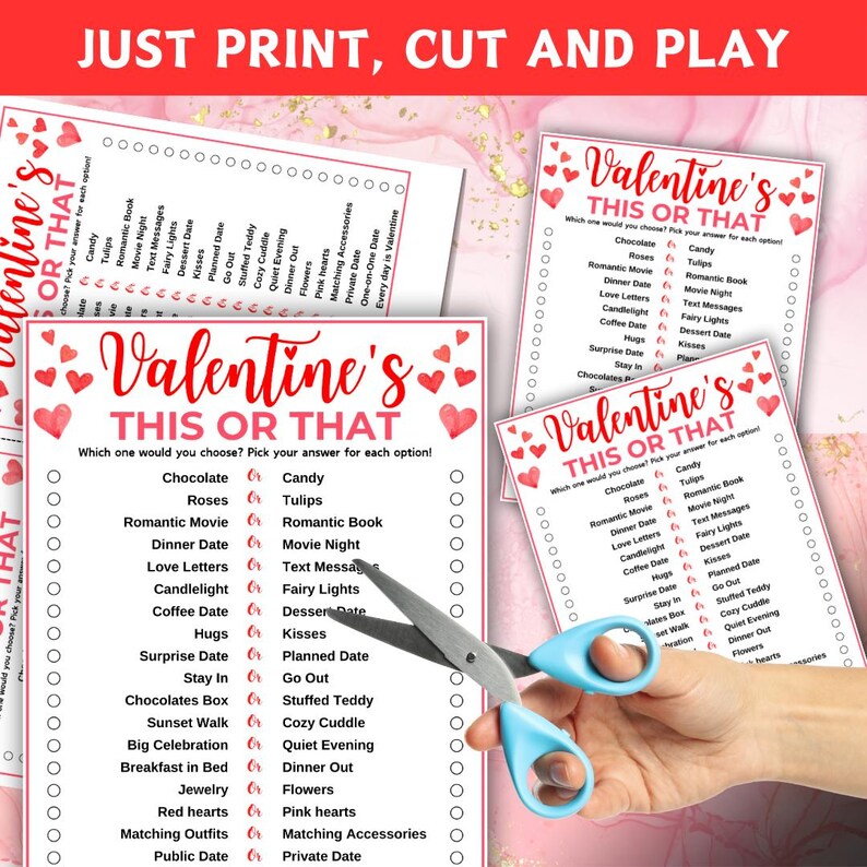 Printable Valentine's Day This or That Game, Would You Rather Questions ...