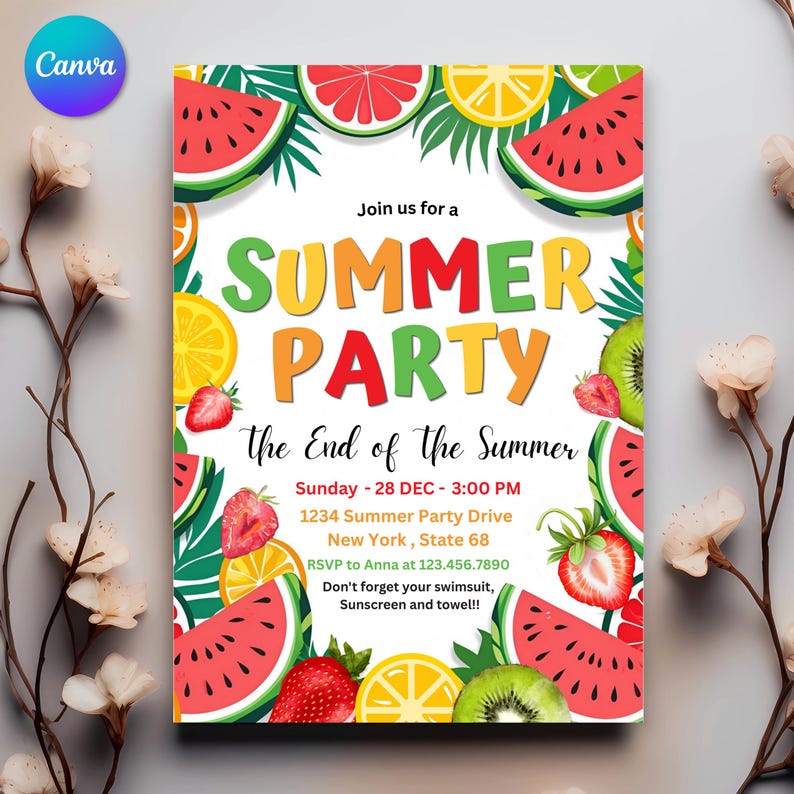 EDITABLE End of Summer Party Invitation, Summer Pool Party Invite ...