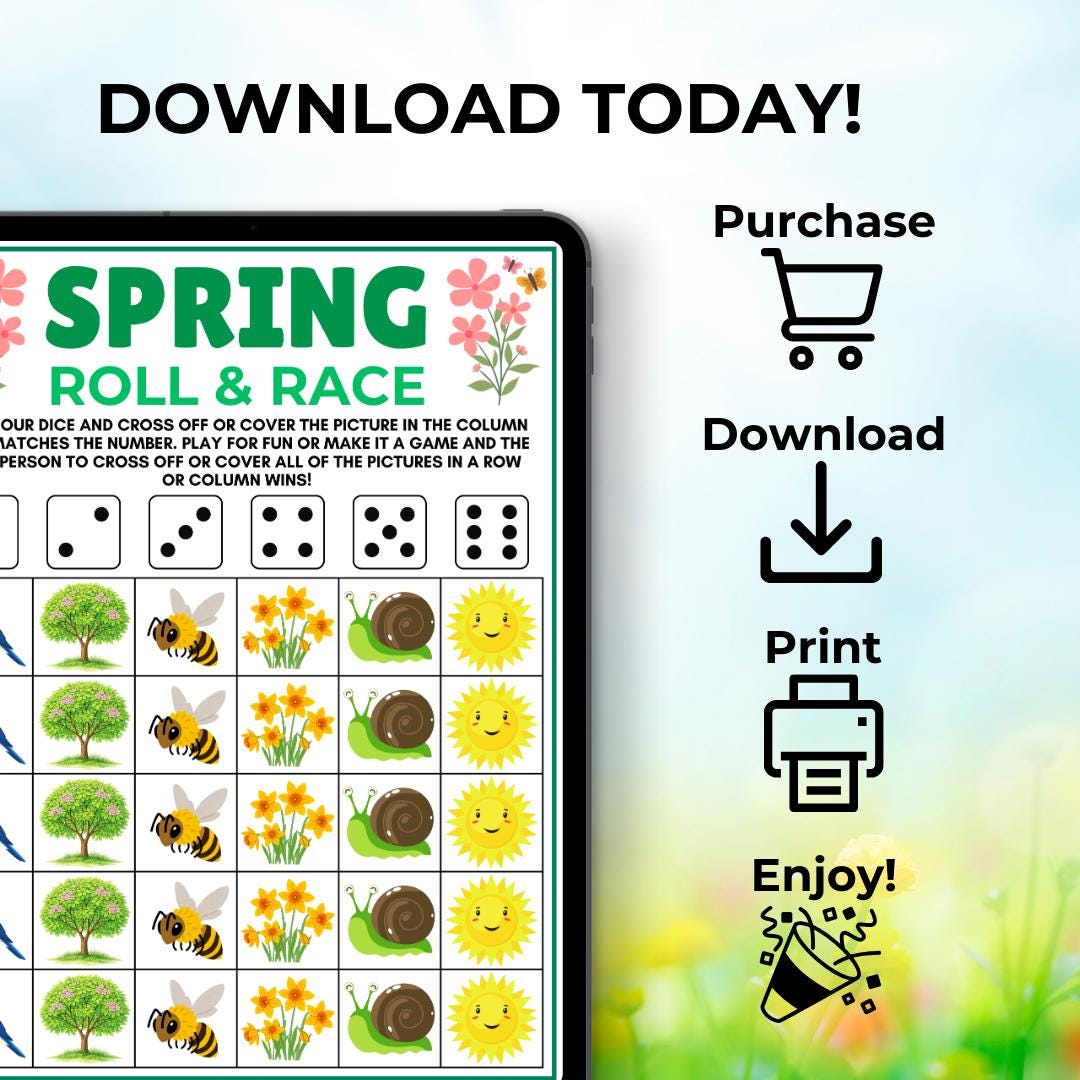 Spring Roll and Race Game, Printable Spring Dice Game for Kids & Adults ...