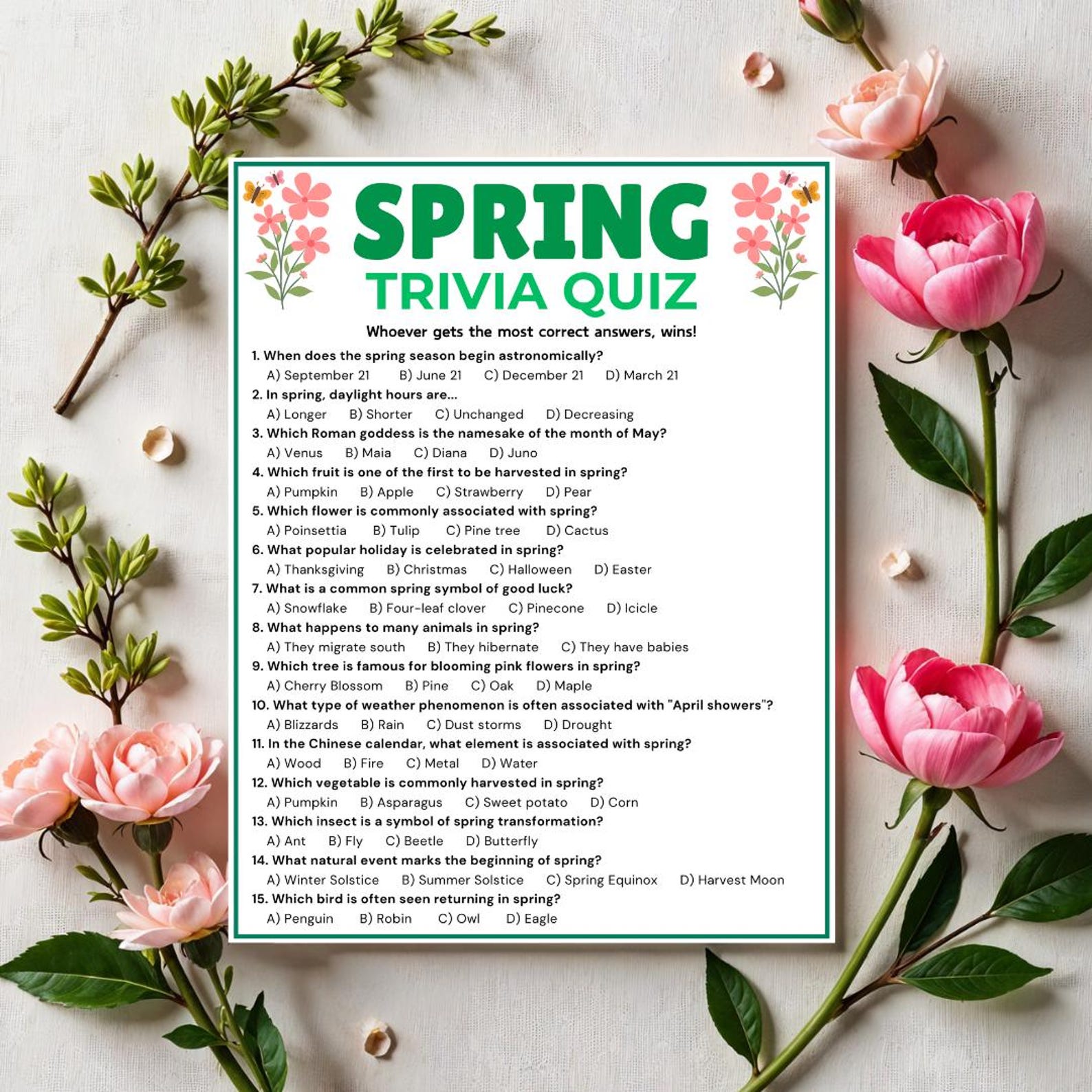 Spring Trivia Pdf Spring Trivia Game, Spring Trivia Quiz, Printable Spring Game, Spring ...