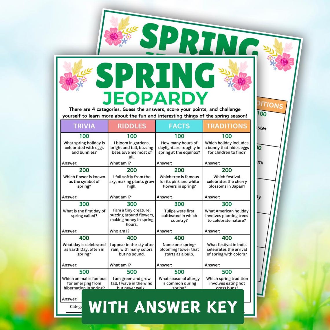 Spring Jeopardy Game, Spring Trivia Game, Spring Quiz Game, Spring ...