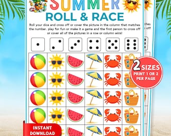 Summer Roll and Race Game, Roll and Race Dice Game, Pool Party Activity, Summer Dice Game, Classroom Games, Vacation Party Games for Kids