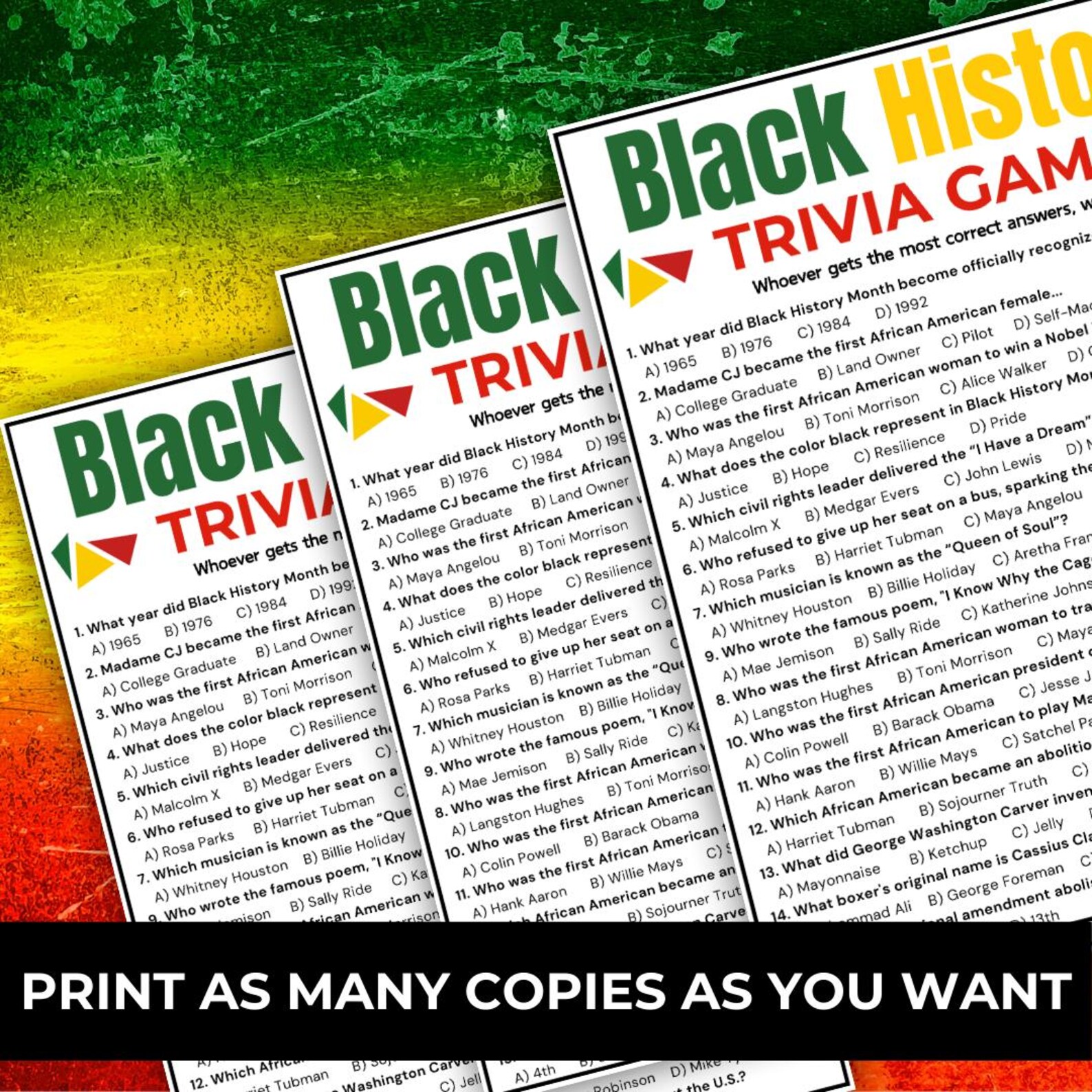 Black History Trivia Game, Printable Black History Games, Black History ...