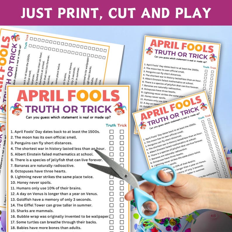 Truth or Trick Game, April Fools' Day Trivia, April Fools Party Game ...
