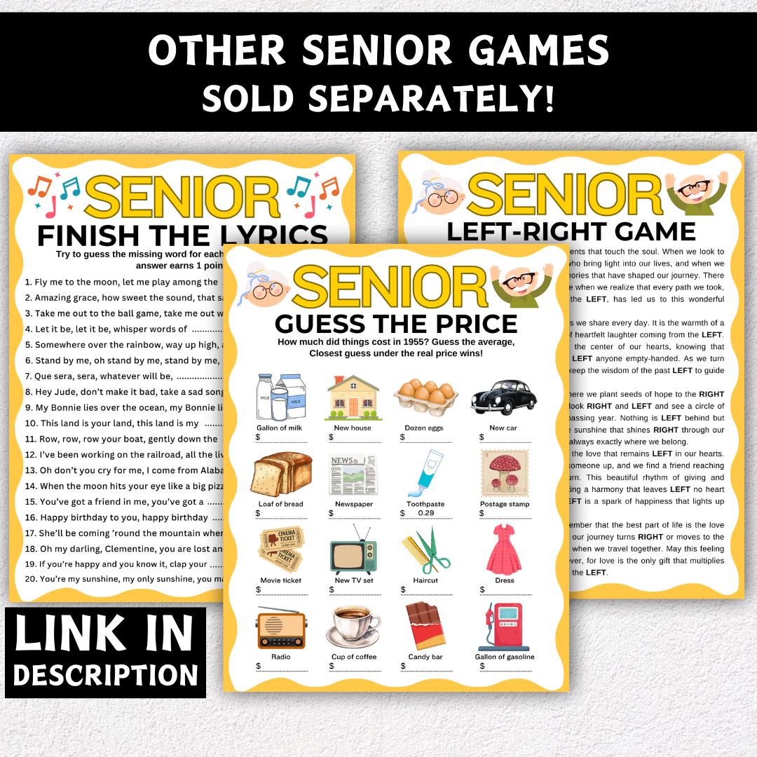 100 Senior Bingo Cards, Printable Activity for Seniors, Bingo Game for ...