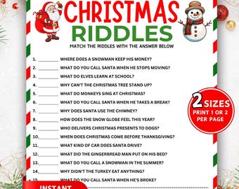 Christmas Riddles Game, Printable Christmas Games, Kids Christmas Activity, Holiday Riddle Game, Holiday Office Party Game, Classroom Game