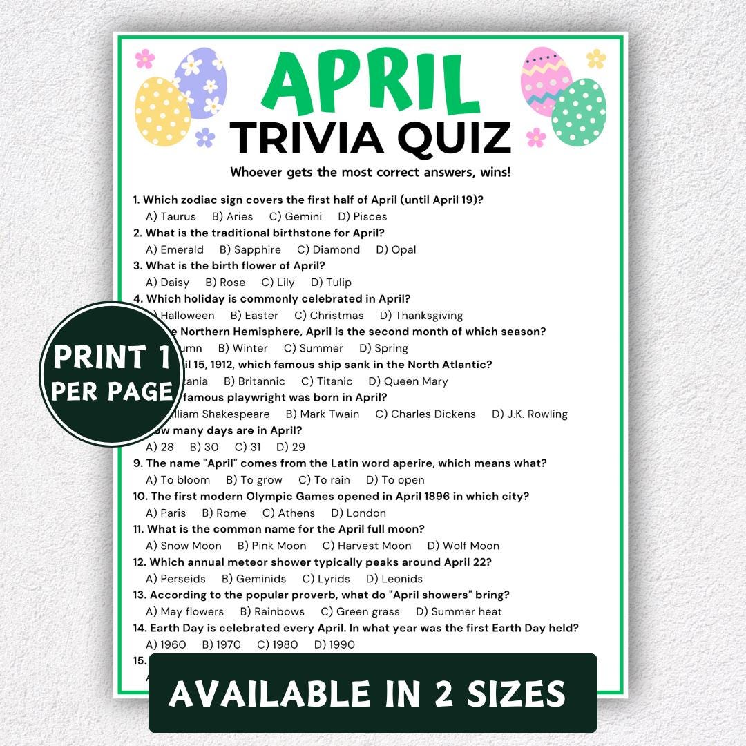 April Trivia Game, Easter Trivia Quiz, Spring Season Games, Month Quiz ...