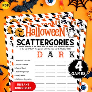 Halloween Scattergories Game, Halloween Printable Games, Group Activity Ideas, Halloween Party Game, Office Party Games, Category Challenge