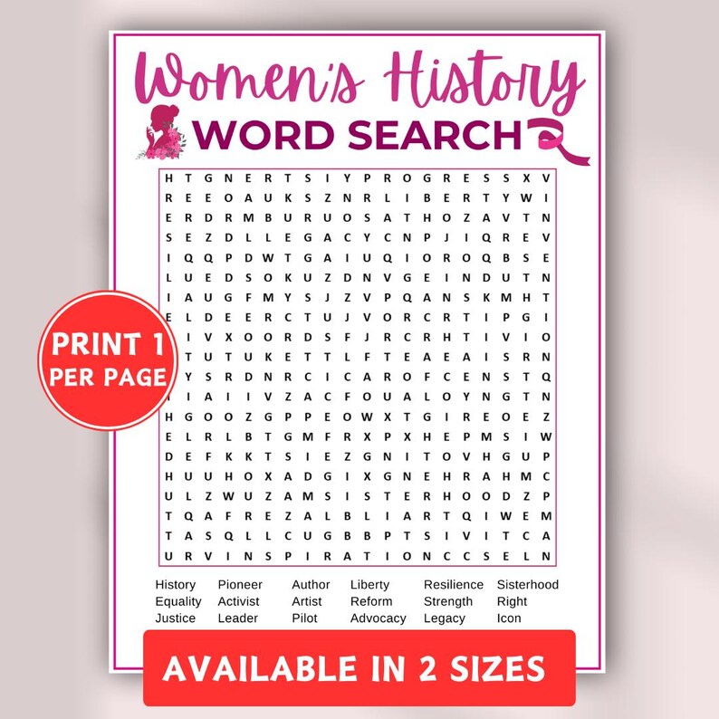 Women’s History Word Search Game, Printable Womens Day Games, Women’s ...