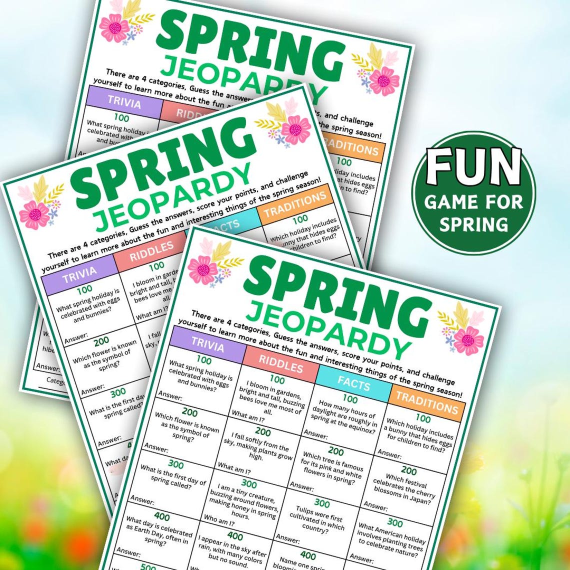 Spring Jeopardy Game, Spring Trivia Game, Spring Quiz Game, Spring ...