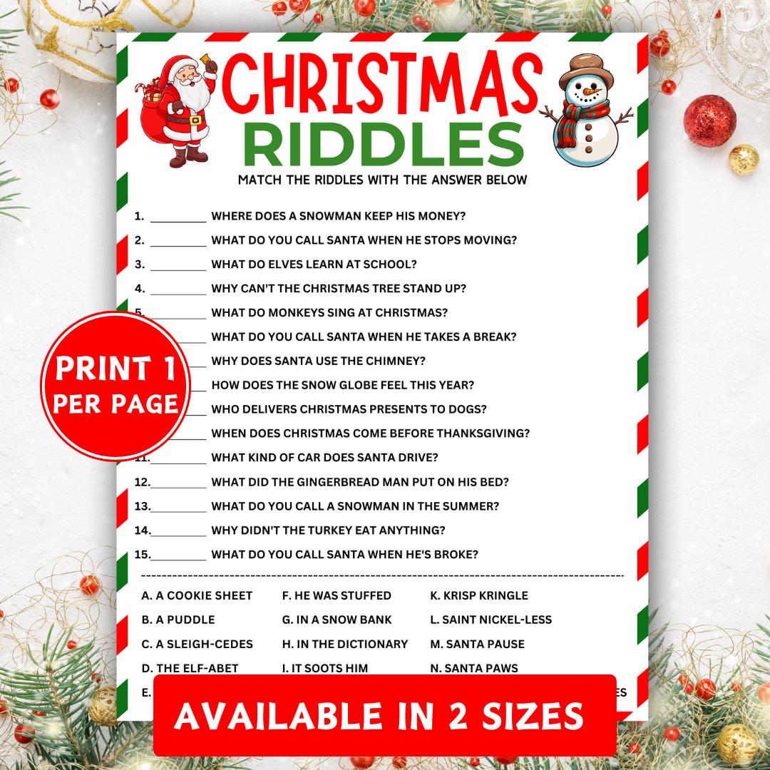 Christmas Riddles Game, Printable Christmas Games, Kids Christmas ...
