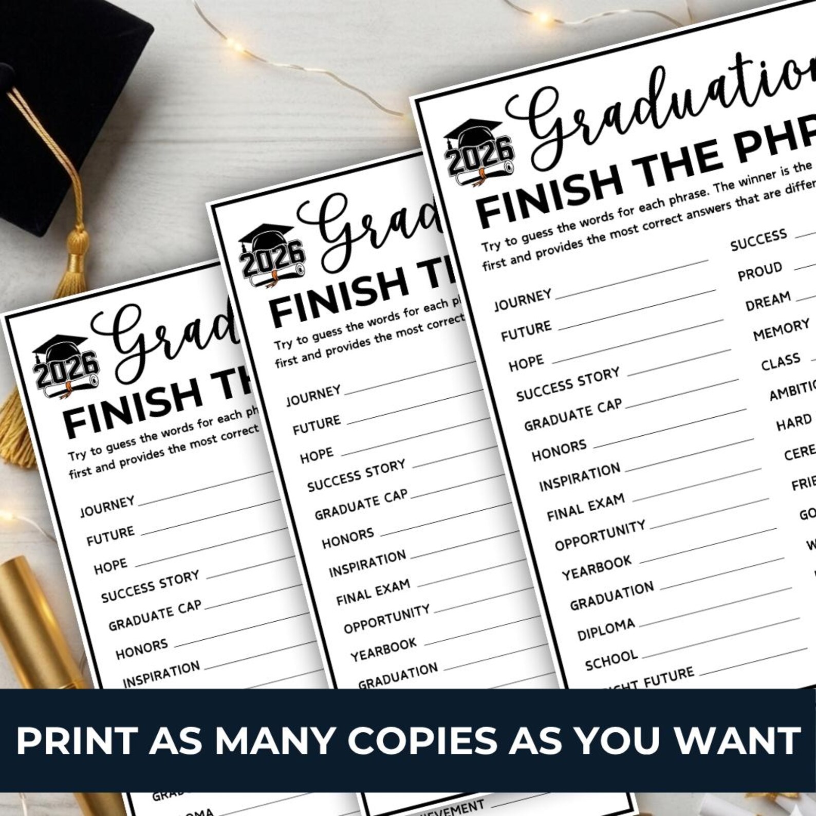 Graduation Finish the Phrase Game, Finish My Phrase, Printable Word ...
