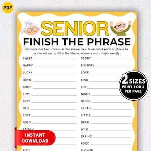 Senior Finish the Phrase Game, Games for Senior Citizens, Seniors Memory Game, Group Activity for Elderly Icebreaker, Brain Game for Seniors