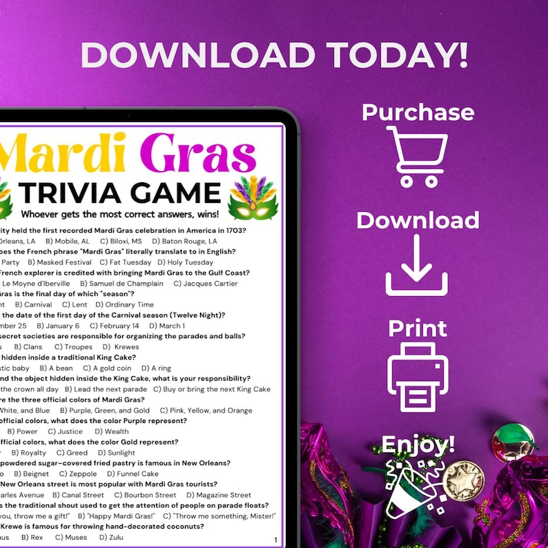 Mardi Gras Trivia Game, Printable Mardi Gras Party Games, Mardi Gras ...