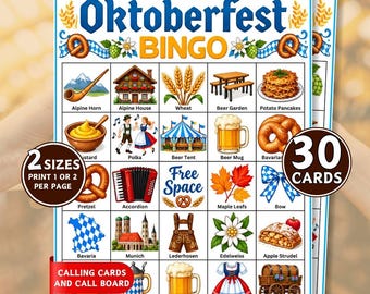 Oktoberfest-Bingo, 30 Oktoberfest-Bingokarten, Oktoberfest-Spiele, Spiel zum deutschen Bierfest, Oktoberfest-Partyspiel, Oktoberfest-Aktivität