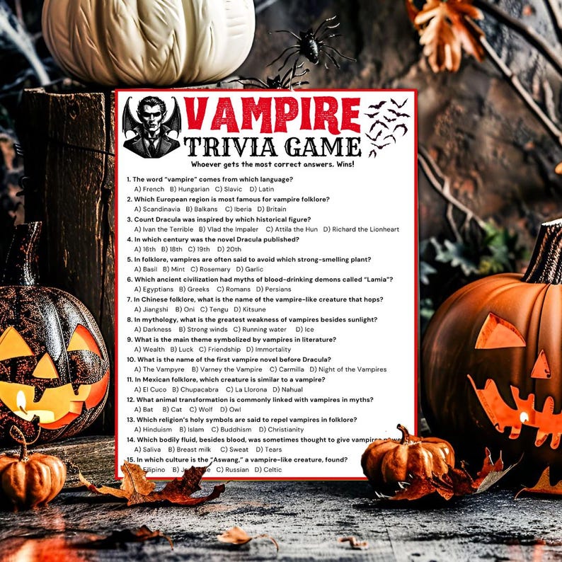 Vampire Trivia Game, Vampire Quiz, Halloween Trivia Game, Spooky Game ...